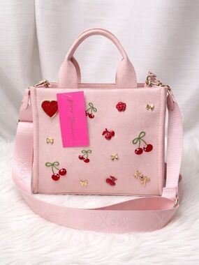 Betsey Johnson Pink Cherry Mini Satchel Crossbody 🍒 Kawaii Coquette Y2K Purse